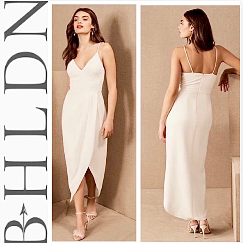 BHLDN Caron V-Neck Crepe Midi Dress: